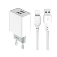 XO L65 2USB / 2.4A + Data Cable USB to Type-C white